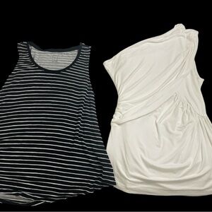 Women’s knit shirt blouse lot black white stripe & solid one shoulder ruched M